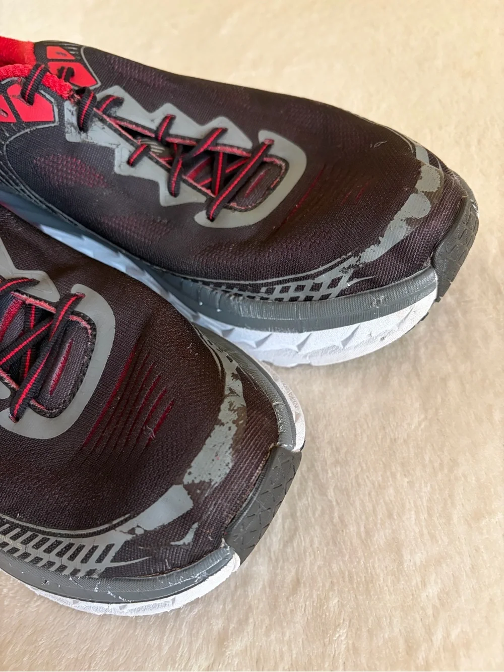 Hoka One One Men's Black and Red Athletic Running Shoes